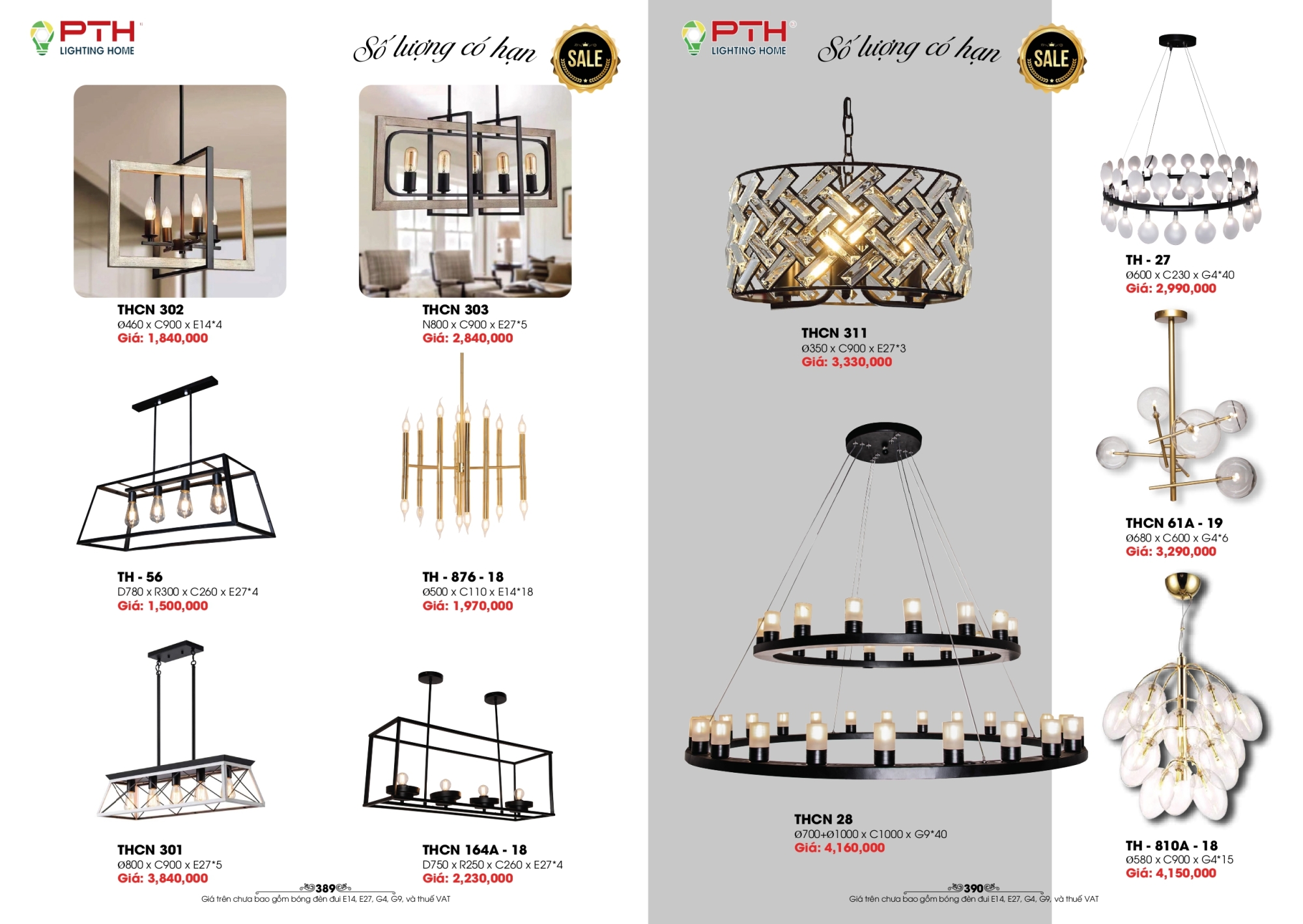 Bảng giá đèn trang trí PTH Lighting Home 2026